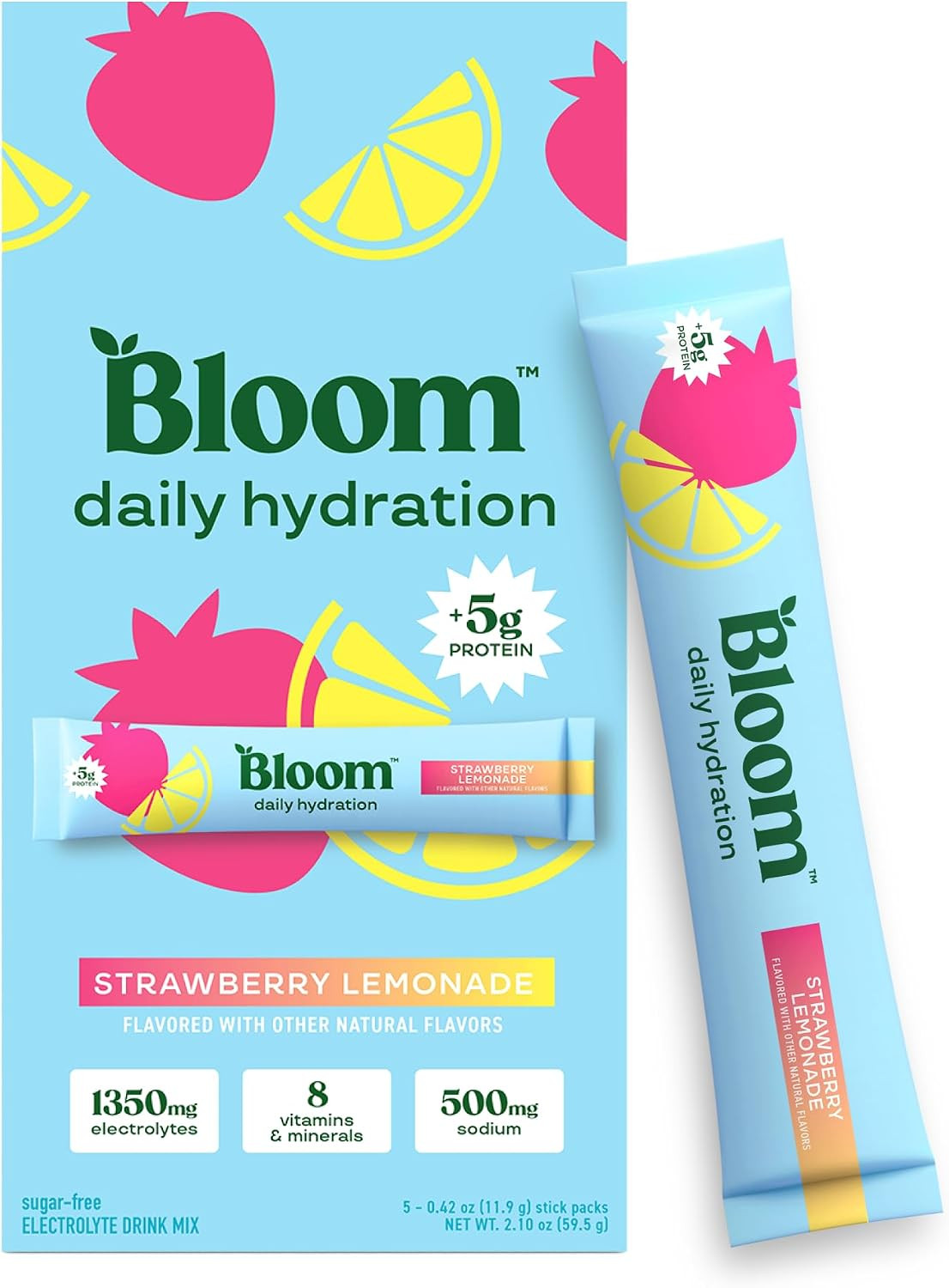 Bloom Nutrition Hydration Electrolyte Sticks, Strawberry Lemonade, 5 Count | Amazon (US)
