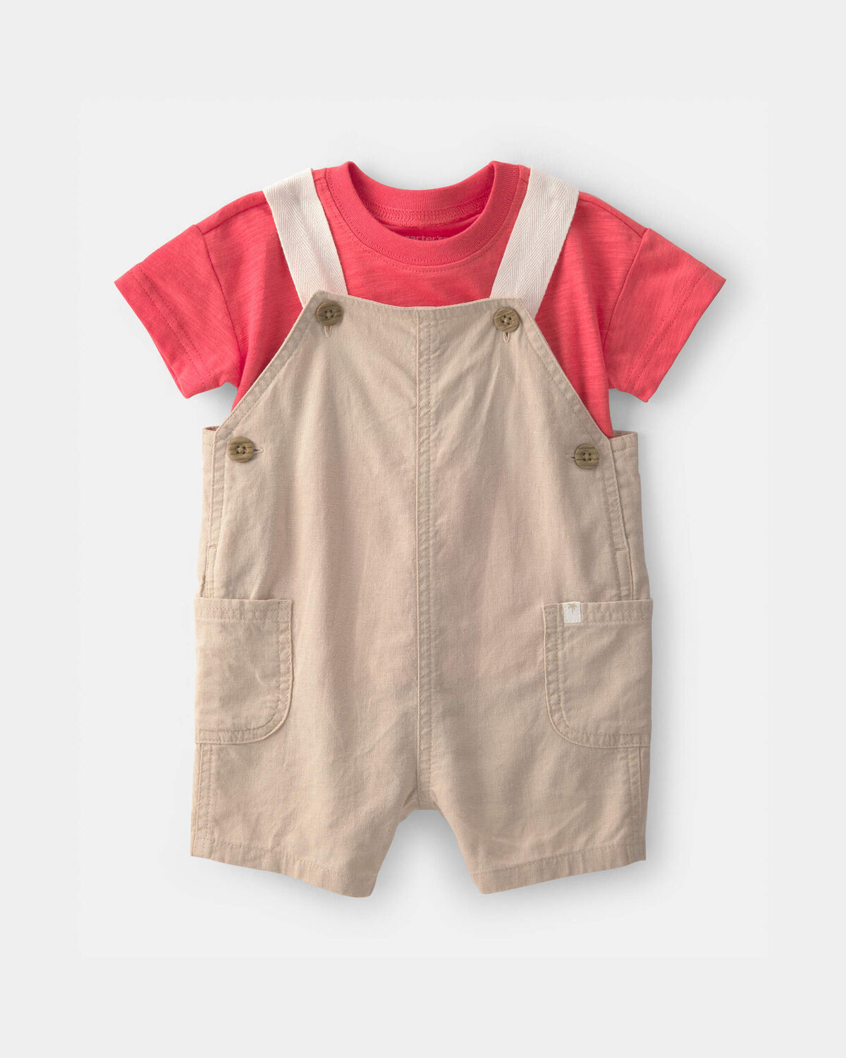 Baby Boy 2-Piece Overall Set - Coral/Khaki | Carter's | Carter's Inc