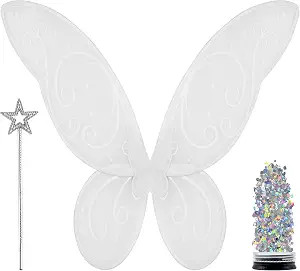 Funcredible White Costume Wings, Star Wand & Glitter – Adult Halloween & Festival Cosplay Acces... | Amazon (US)