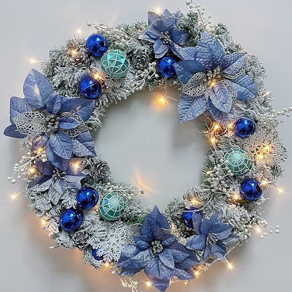 Christmas Wreath for Front Door Wreath, 24 Inch White Christmas Door Wreath with LED Lights, Batt... | Amazon (US)