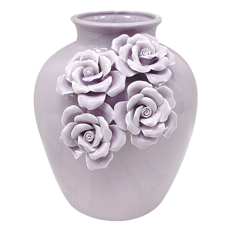 Purple Floral Ceramic Vase, 8" | At Home