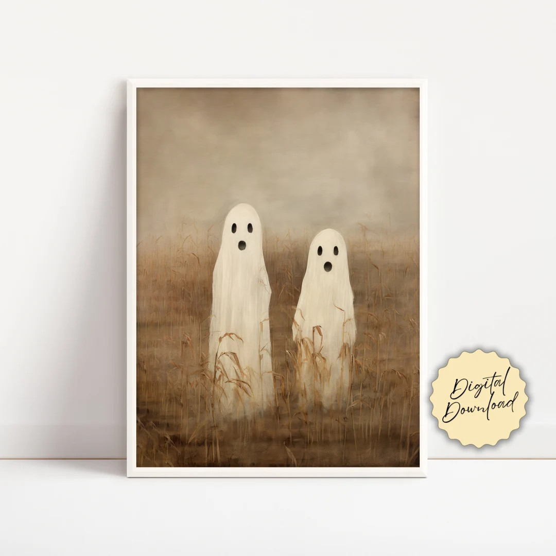 Ghosts Art Print, Halloween Art Print, Halloween Decor, Cute Ghosts in Field, Spooky Vintage Hall... | Etsy (US)