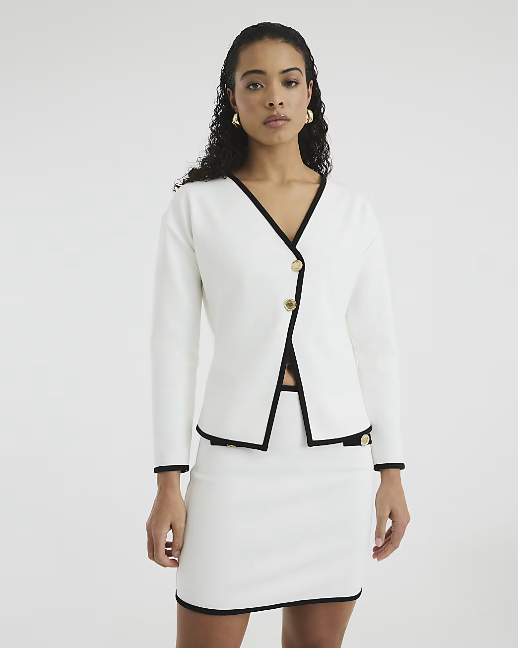 White Long Sleeve Asymmetric Cut Jacket | River Island UK & IE