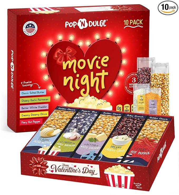 Valentines Day Gifts Movie Night Popcorn Gift Set, Valentines Day Gifts For Her Him, 10 Piece Set... | Amazon (US)