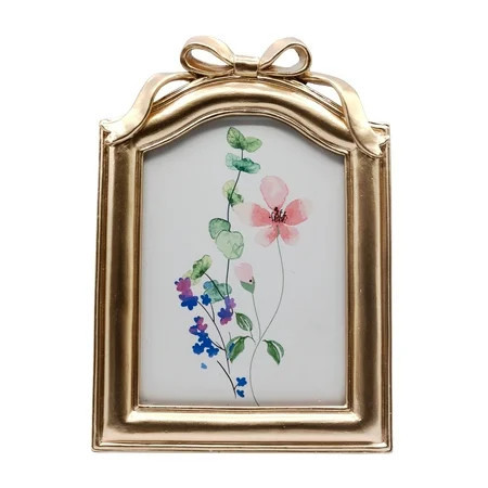 OneDesign Home 5X7 Gold Bow Detail Resin Tabletop Picture Frame | Walmart (US)