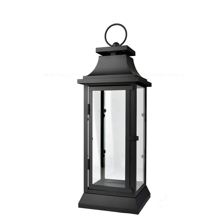 Serene Spaces Living Black Hurricane Lanterns with Clear Glass Panels, 15" Tall and 5" Diameter | Walmart (US)