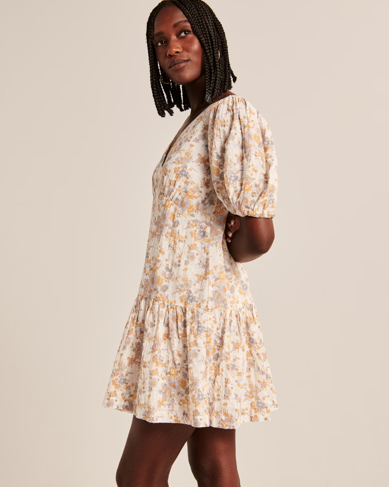Puff Sleeve Trapeze Mini Dress | Abercrombie & Fitch (US)