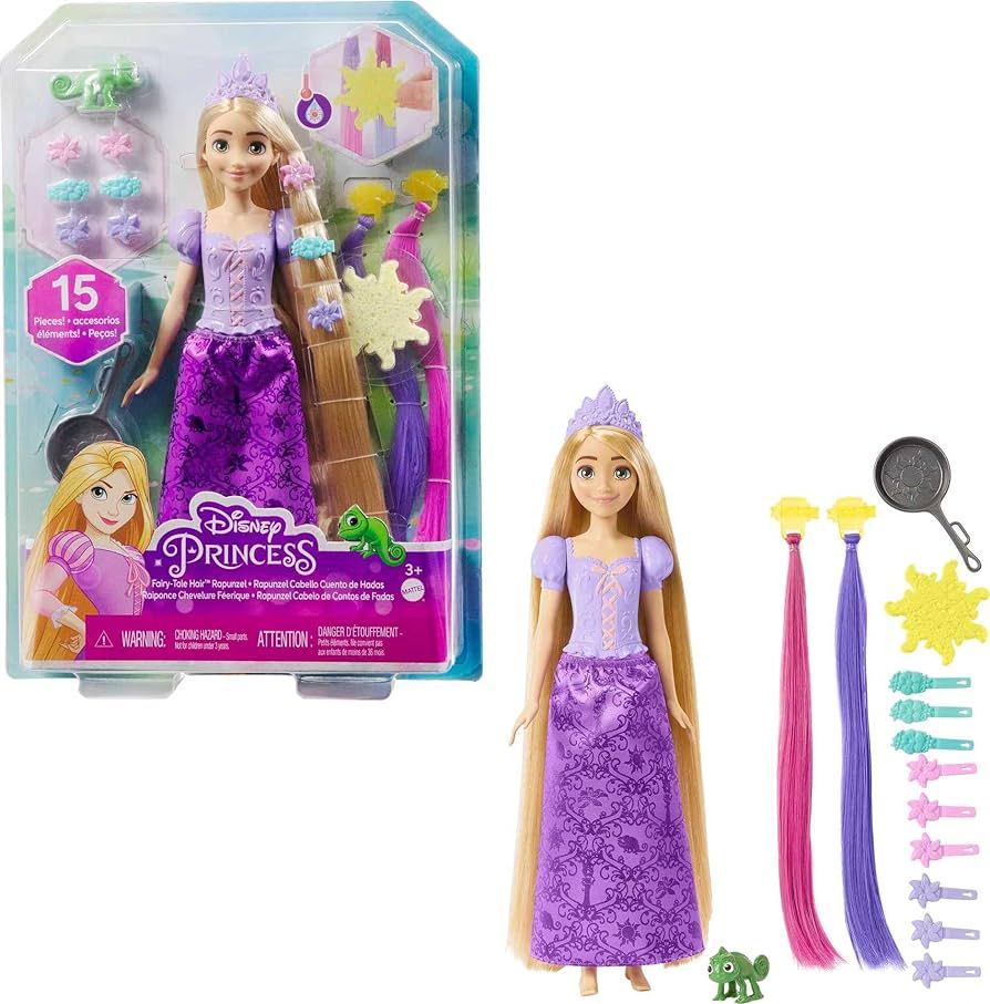 Mattel Disney Princess Rapunzel Fashion Doll with Long Fairy-Tale Hair,2 Color-Change Hair Extens... | Amazon (US)