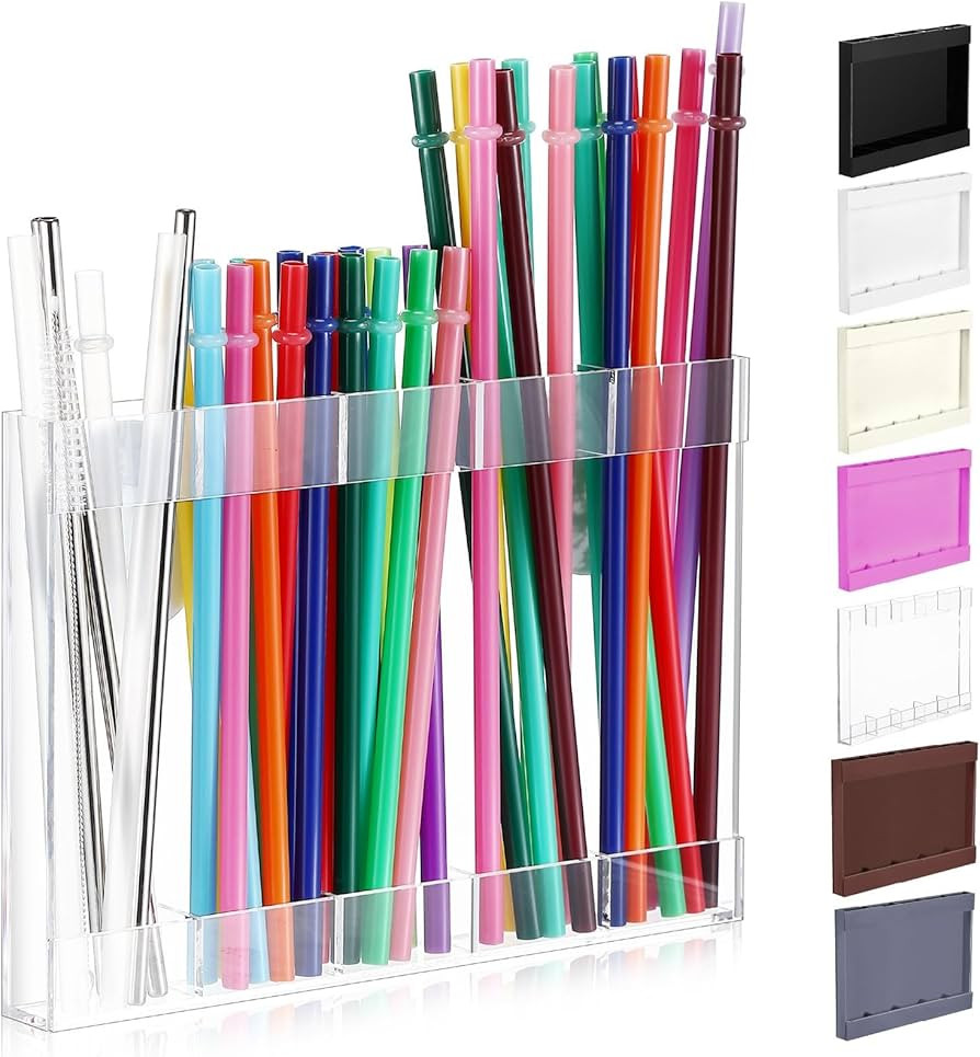 Acrylic Straw Holder with Double Sided Adhesive Tape Reusable Tumbler Straw Organizer Storage Con... | Amazon (US)