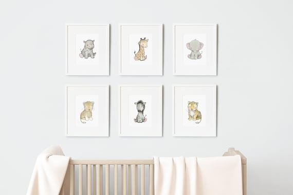 SET of 6 Prints, UNFRAMED Safari Baby Prints, Africa Animals, Giraffe, Elephant, Zebra and Lion, Gen | Etsy (UK)