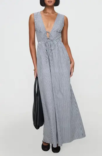 Princess Polly Pokey Stripe Sleeveless Cotton Maxi Dress in Black /White Stripe at Nordstrom Rack, Size 2 | Nordstrom Rack