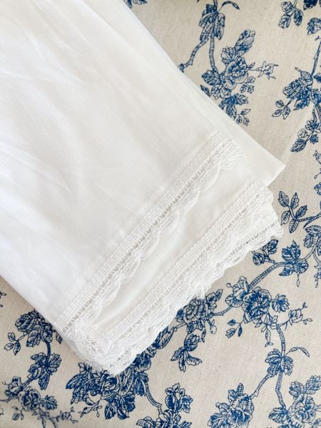 Summer table linens. White lace trimmed napkins and blue and cream tablecloth - Amazon finds.

#LTKSeasonal #LTKparties #LTKhome
