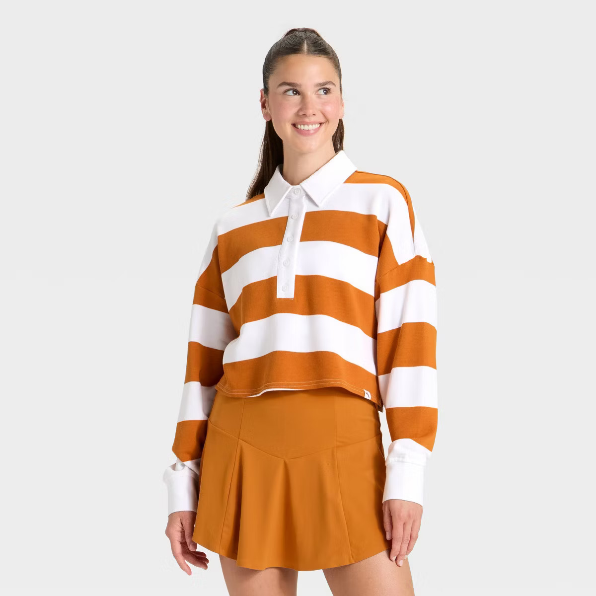 Women's Game Day Striped Cropped Long Sleeve Polo T-Shirt - JoyLab™ | Target