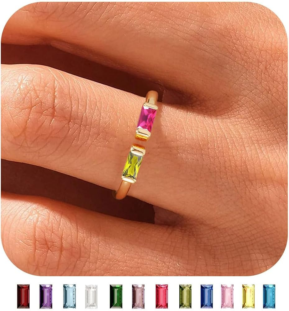 WFYOU Gold Birthstone Rings for Women - Non Tarnish Dainty 14K Gold Plated Stackable CZ Rings for... | Amazon (US)