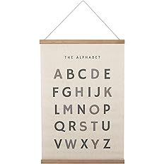 Bon et Beau 16 x 24 Inch Embroidered Alphabet Poster with Wood Poster Hanger - Neutral Gray Wall ... | Amazon (US)
