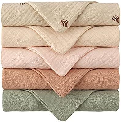 Amazon.com: COCOAbi 100% Muslin Baby Washcloth Set in Rustic Boho Colors and Pattern in a Soft 5p... | Amazon (US)