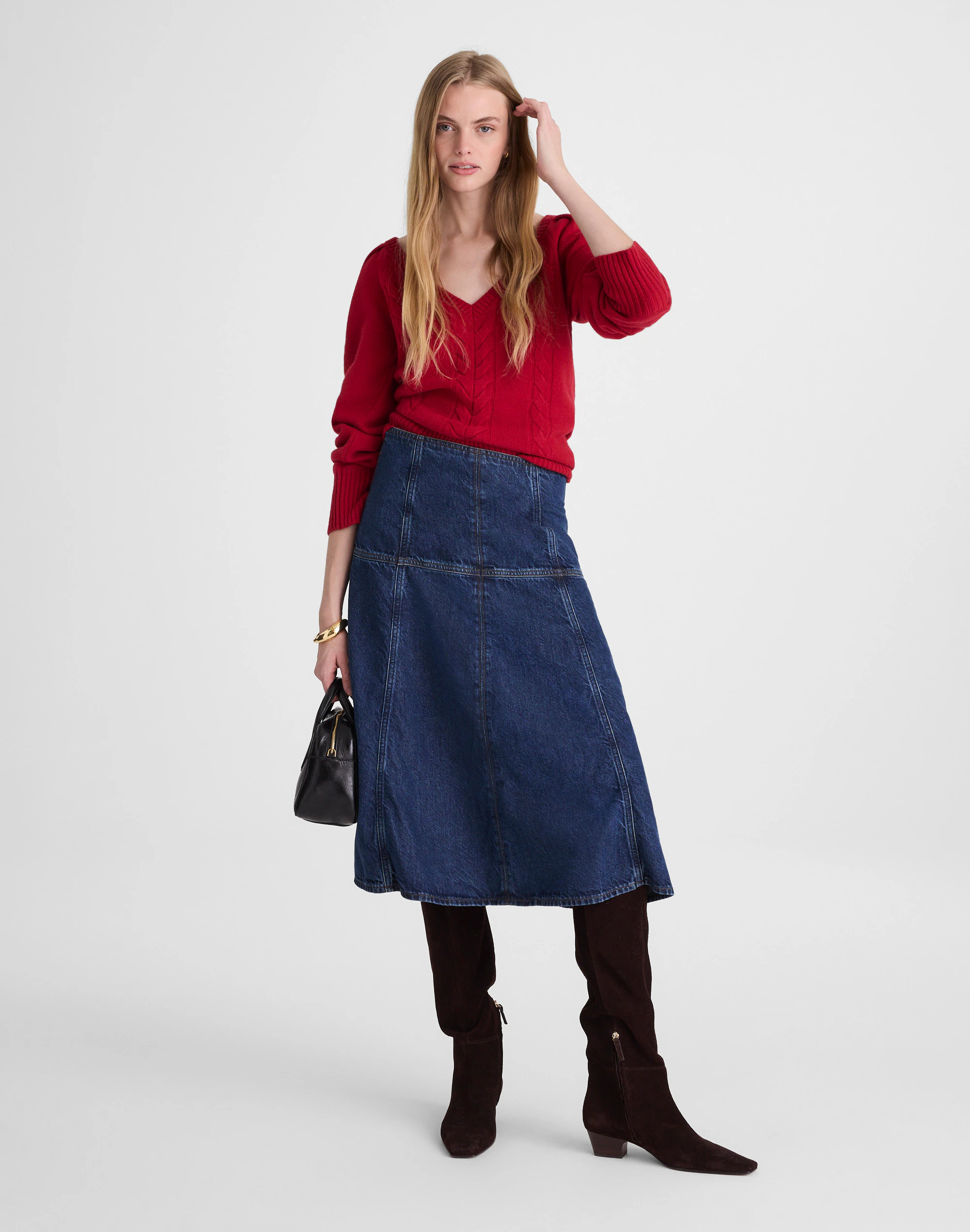 Denim Drop-Waist Midi Skirt in McKinney Wash | Madewell