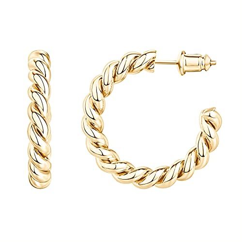 PAVOI 14K Gold Plated 925 Sterling Silver Twisted Rope Round Hoop Earrings in Rose Gold, White Gold  | Amazon (US)