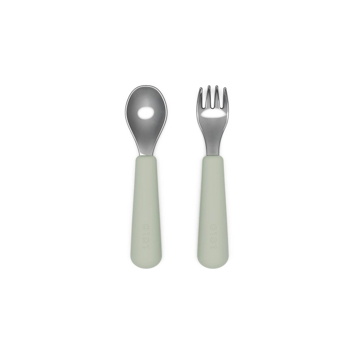 Lalo 2pc Stainless Steel Fork + Spoon Utensils Set - Sage: BPA-Free, Silicone, Solid Pattern | Target