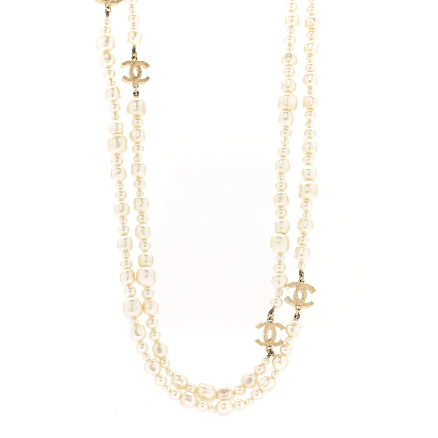Irregular Pearl CC Long Necklace Light Gold | FASHIONPHILE (US)