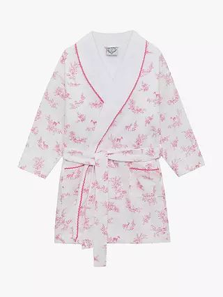 Trotters Kids' Floral Fawn Cotton Poplin Dressing Gown | John Lewis (UK)