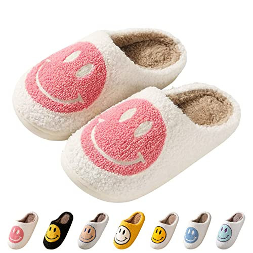 Beishani Smile Face Slippers for Women Happy face slippers Retro Soft Plush Warm Slip-on Slippers, Cozy Indoor Outdoor Slippers | Amazon (US)