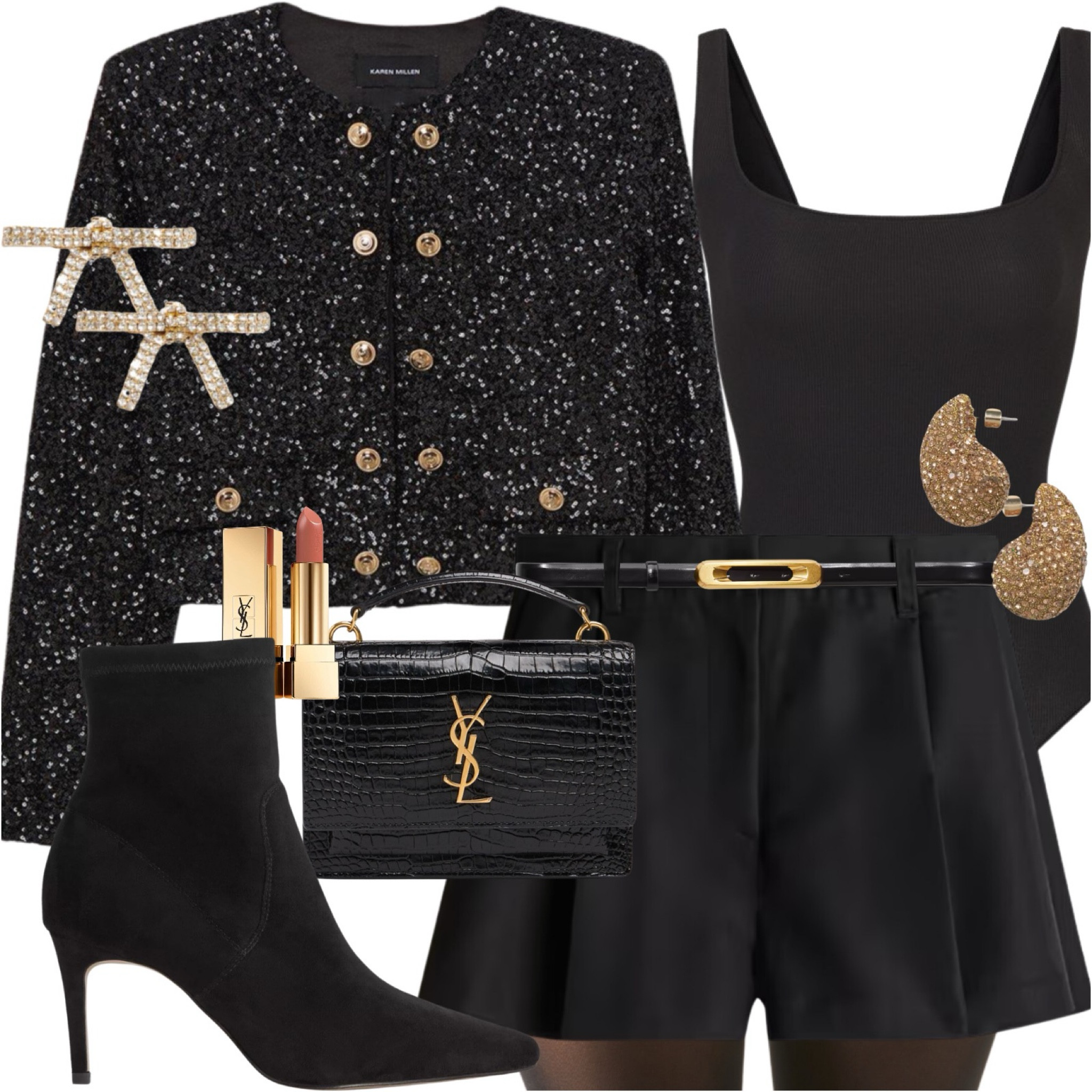 New Year’s Eve party outfit🥂✨
Black sequin blazer with gold buttons, tailored shorts, bodysuit, heeled sock boots, tights, YSL bag and gold accessories.
🏷️Party wear, Christmas party outfit, NYE outfit, sequins, going out outfit, festive outfit, evening wear, date night, Christmas outfit.

#LTKbag #LTKpartywear #LTKeurope