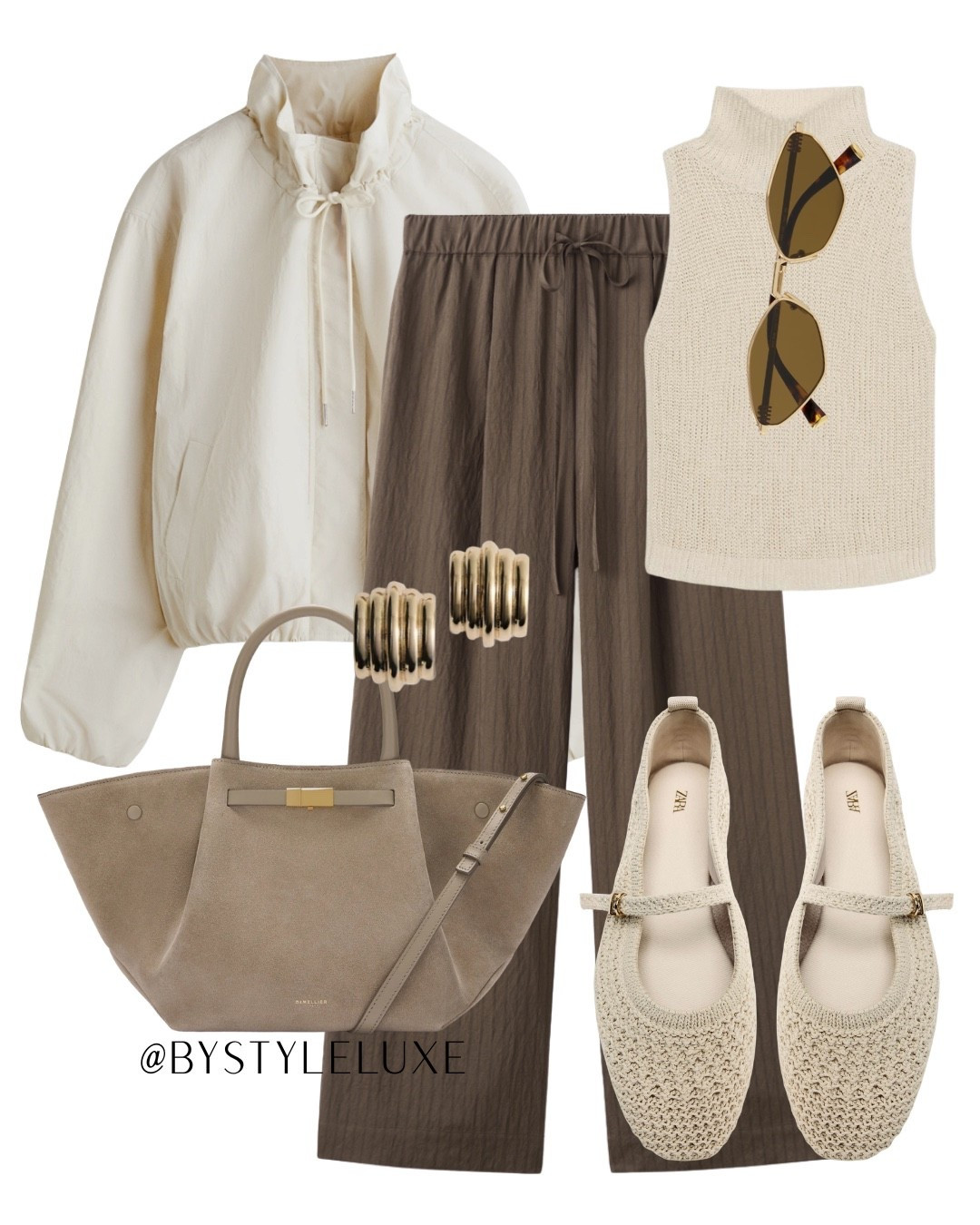 H&M JACKET - New in cream windbreaker jacket that’s trending, styled with relaxed brown drawstring trousers and these viral @Zara flats for an everyday spring look

#jacket #flats #springoutfit 

#LTKspring #LTKshoes #LTKeurope