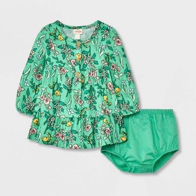 Baby Girls' Printed Long Sleeve Dress - Cat & Jack™ Green | Target