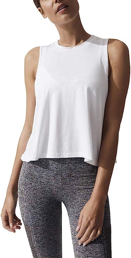 Mippo Women's Crop Tops High Neck Flowy Muscle Tank Sleeveless Workout Shirts | Amazon (US)