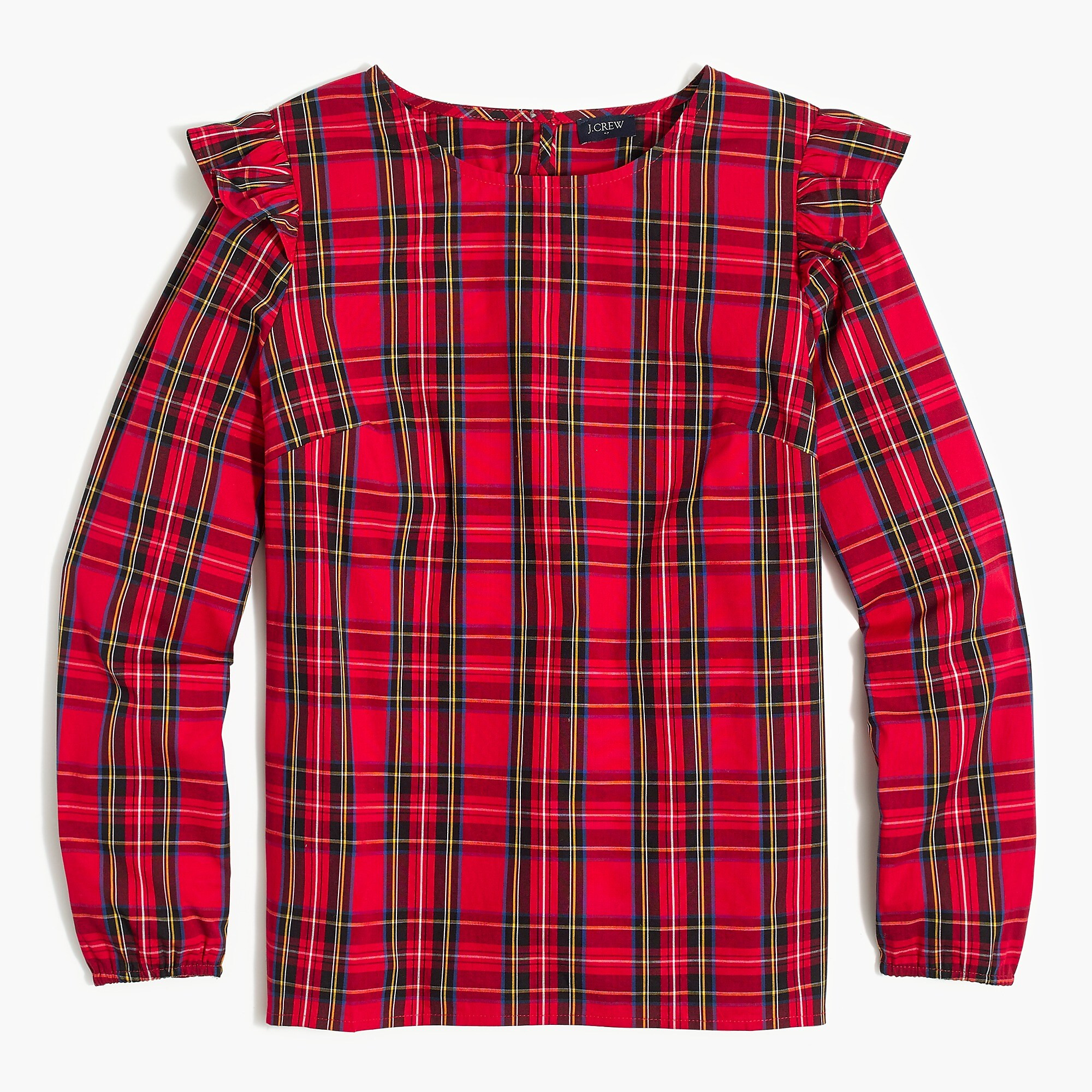 Tartan ruffle-trim woven top | J.Crew Factory