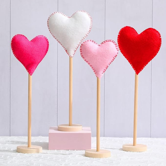 4 Pieces Valentine's Day Tall Standing Felt Heart Block Set Valentine's Day Felt Heart Tabletop D... | Amazon (US)