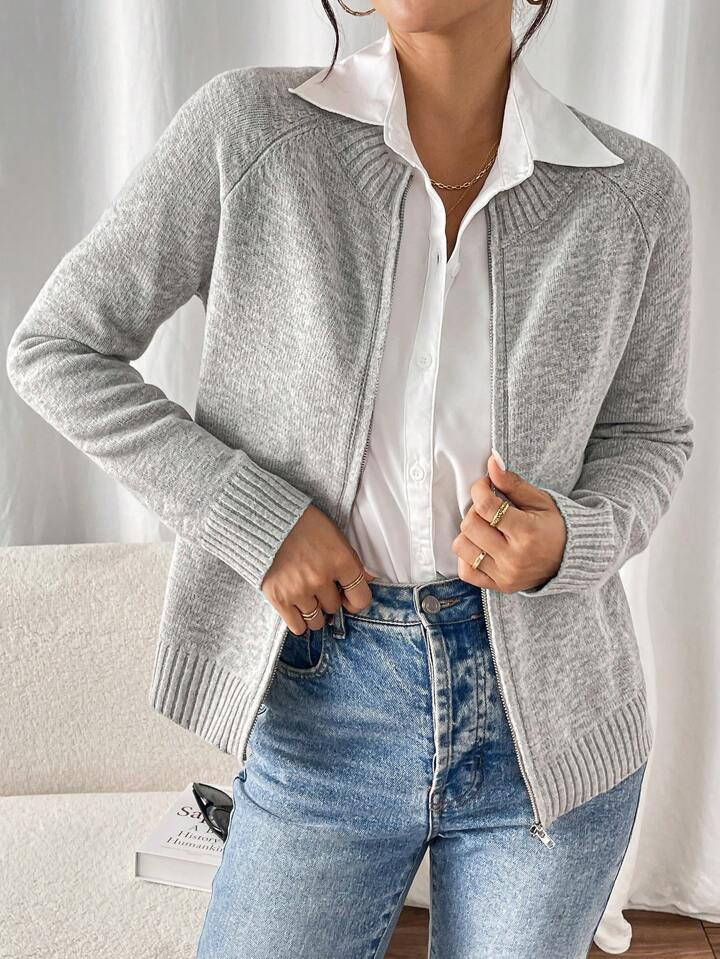 SHEIN ChicEase Women's Solid Color Raglan Sleeve Long Sleeve Casual Cardigan, Autumn/Winter | SHEIN