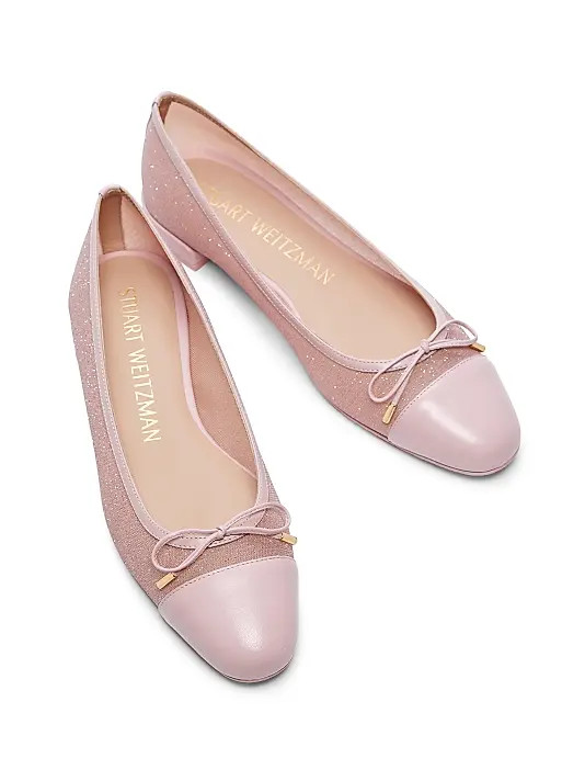 Sleek Bow Leather-Trimmed Sparkle Mesh Flats | Saks Fifth Avenue