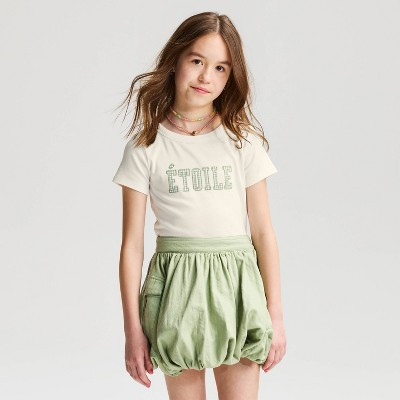 Girls' Short Sleeve Fitted 'Etoile' Applique Graphic T-Shirt - Cat & Jack™ Cream S | Target