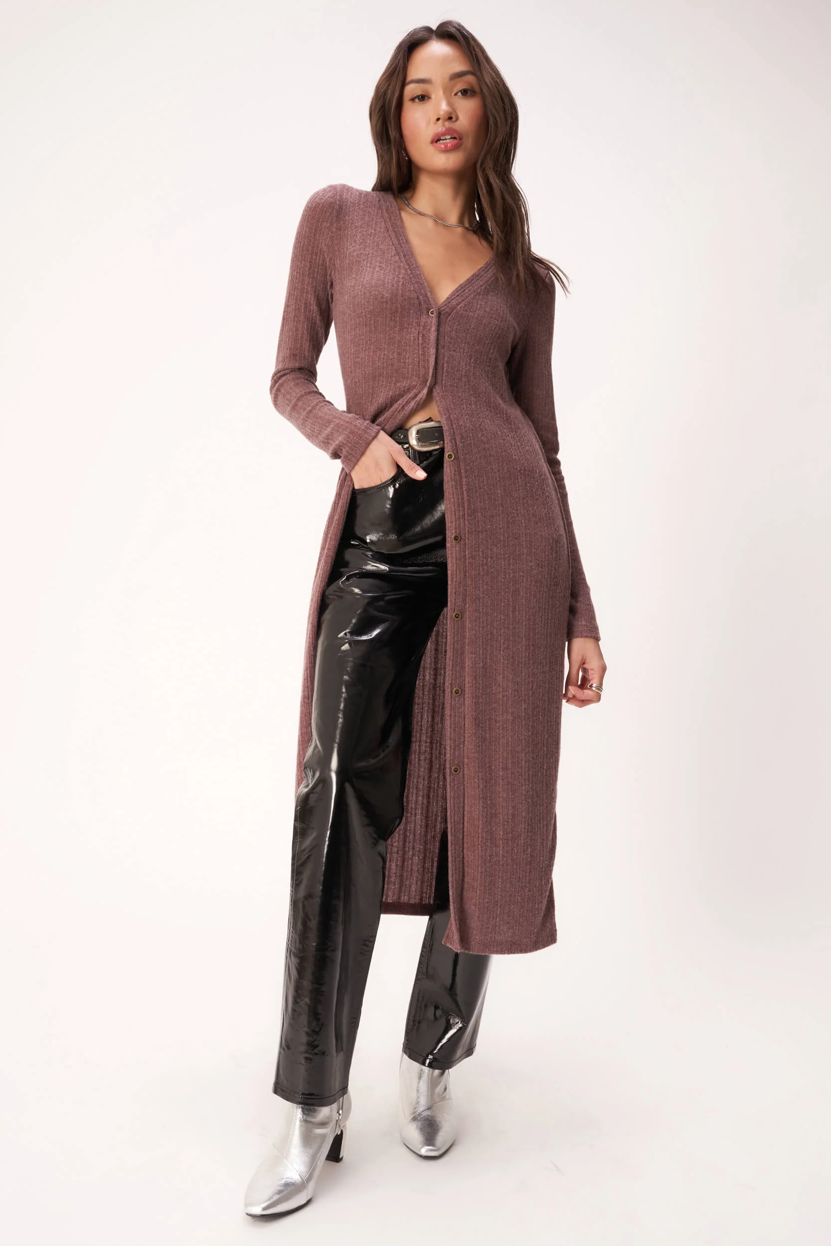 Slumber Heathered Cozy Rib Maxi Cardi - Spiced Copper | Project Social T