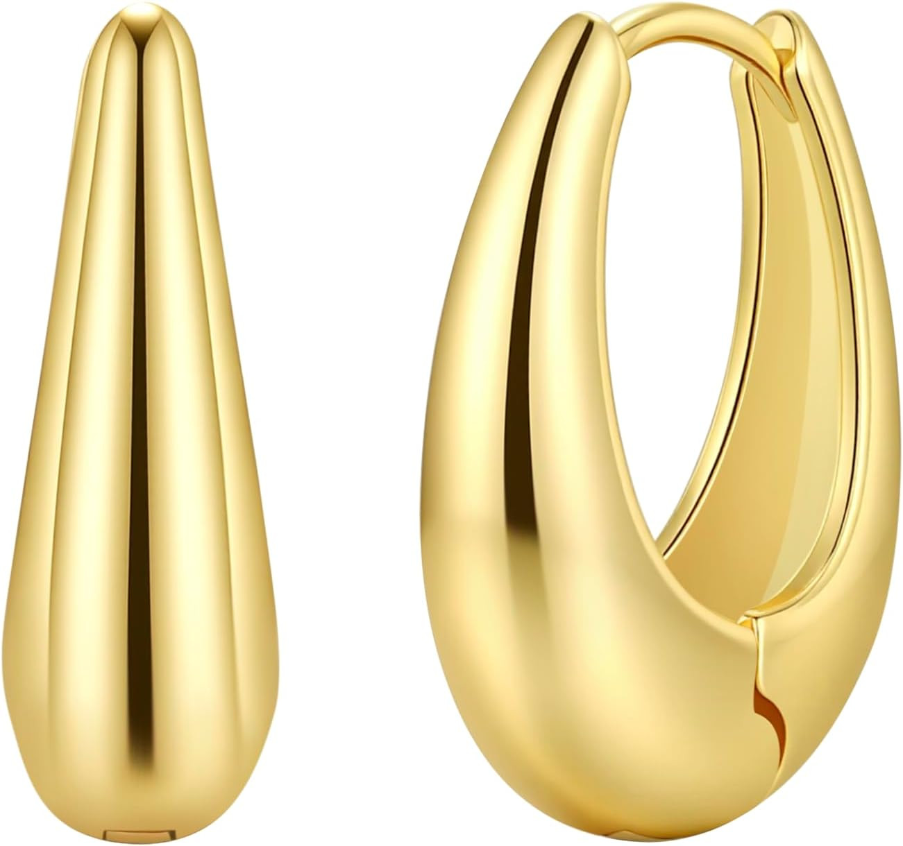 Gelanmeng Small Chunky Hoop Earrings for women 14k Gold Plated 925 Sterling Silver Oval Thick Hoops Earrings Lightweight Teardrop Hoop Earrings Jewelry Gifts for Women | Amazon (US)