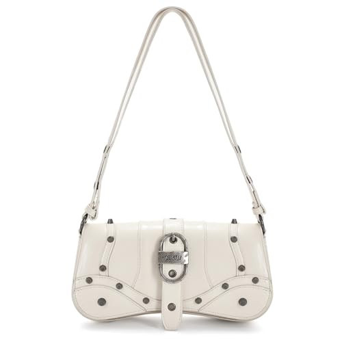 YDSIII Crushed White Shoulder Bag, Women's Vintage Vegan Leather Shoulder Purse with Adjustable Strap | Amazon (US)