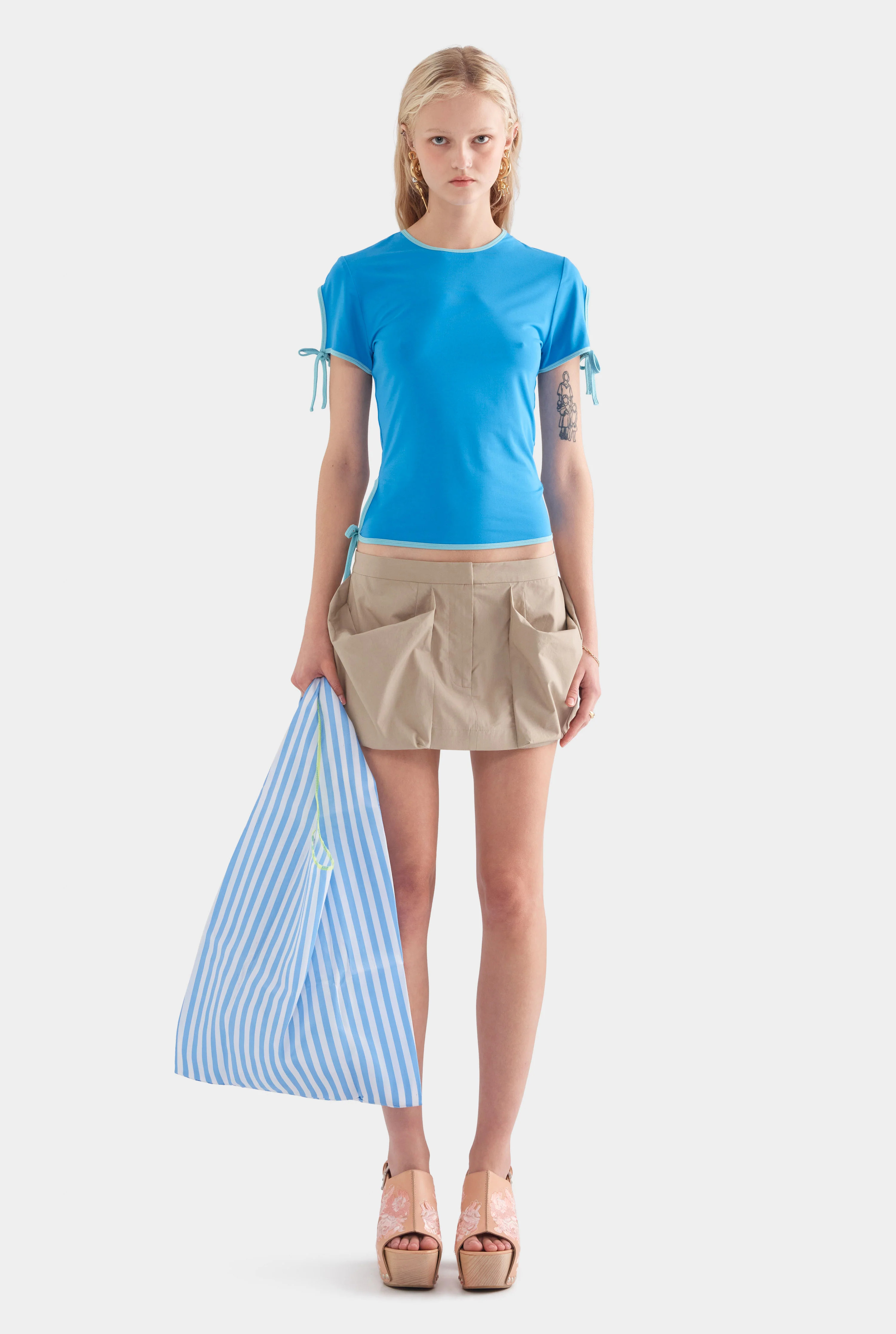 Womens Pocket Detail Cotton Mini Skirt in Pebble | Venroy | Venroy AU
