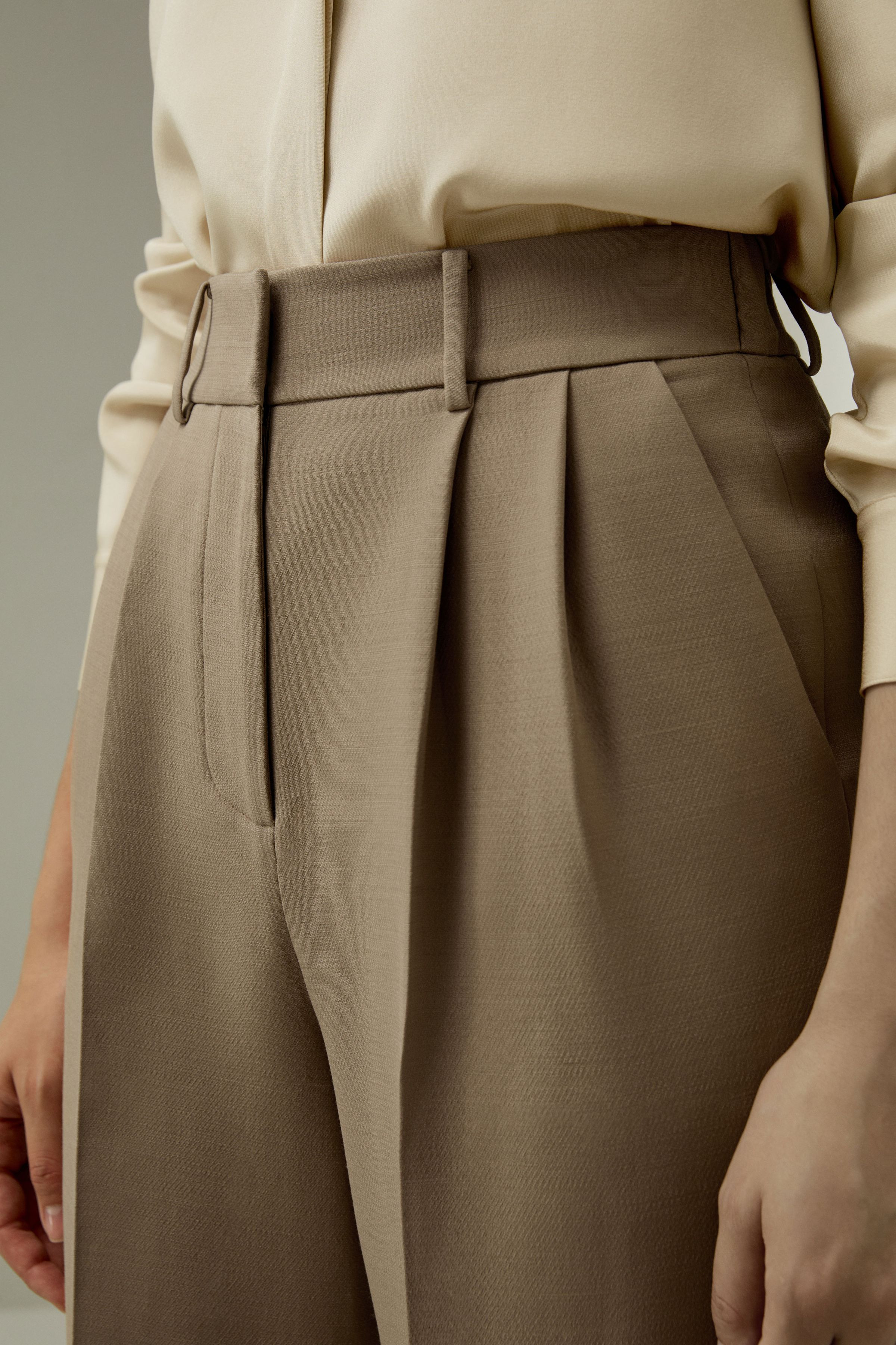 Seide-Wolle-Mix Khaki Minimalistische Hose | LilySilk