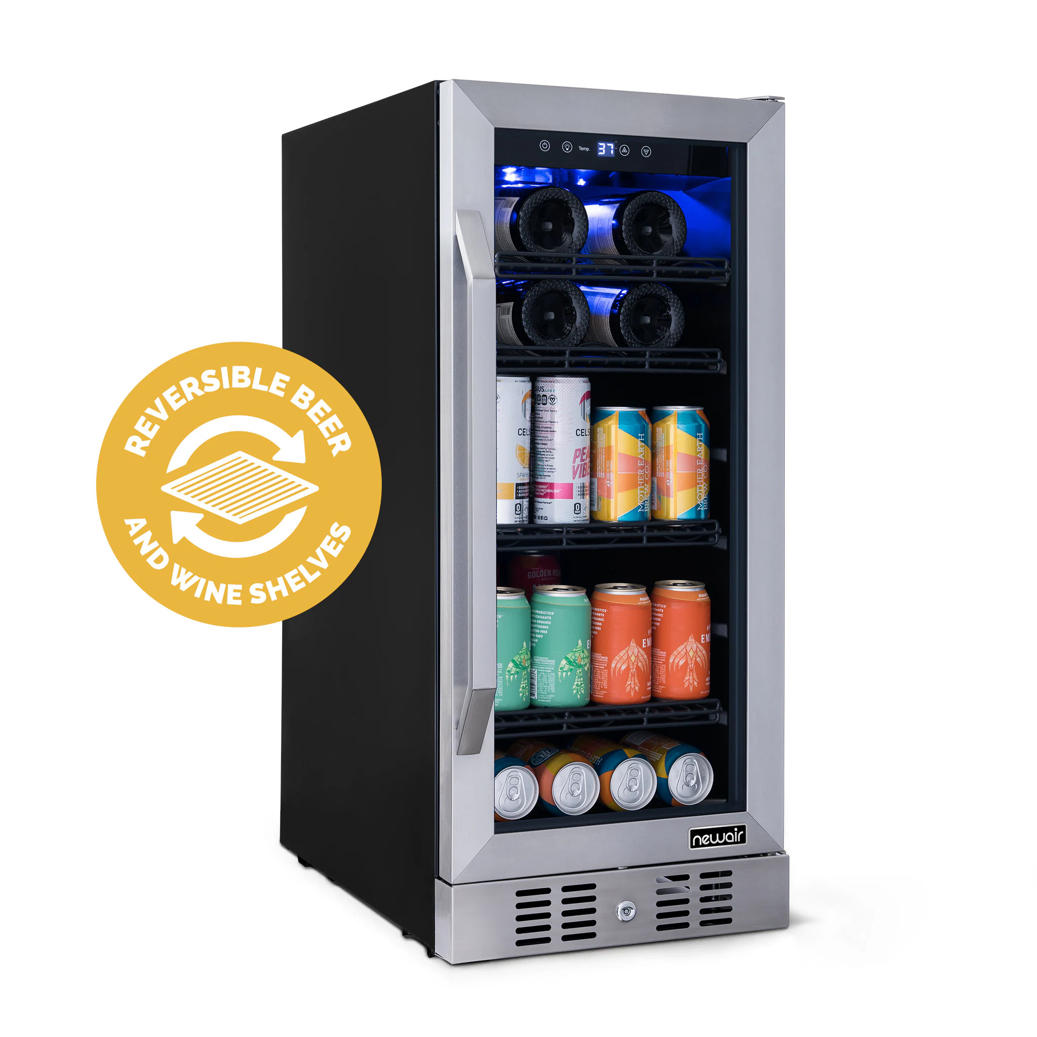 NewAir 14.8-in W 80 -Can Capacity Stainless Steel Built-in/Freestanding Indoor Beverage Refrigerator with Glass Door one_size | NWB060SS00 | Lowe's
