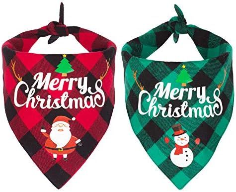 ADOGGYGO 2 Pack Dog Bandana Christmas Classic Plaid Pet Scarf Triangle Bibs Kerchief Merry Christ... | Amazon (US)