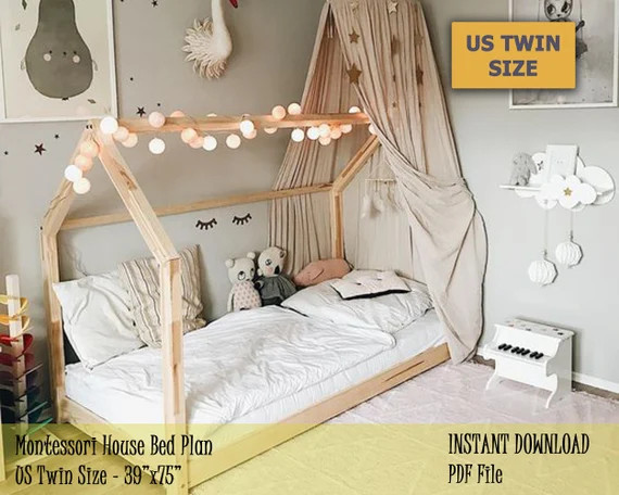 Toddler House Bed Frame US Twin Size Montessori Bed Plan | Etsy | Etsy (US)