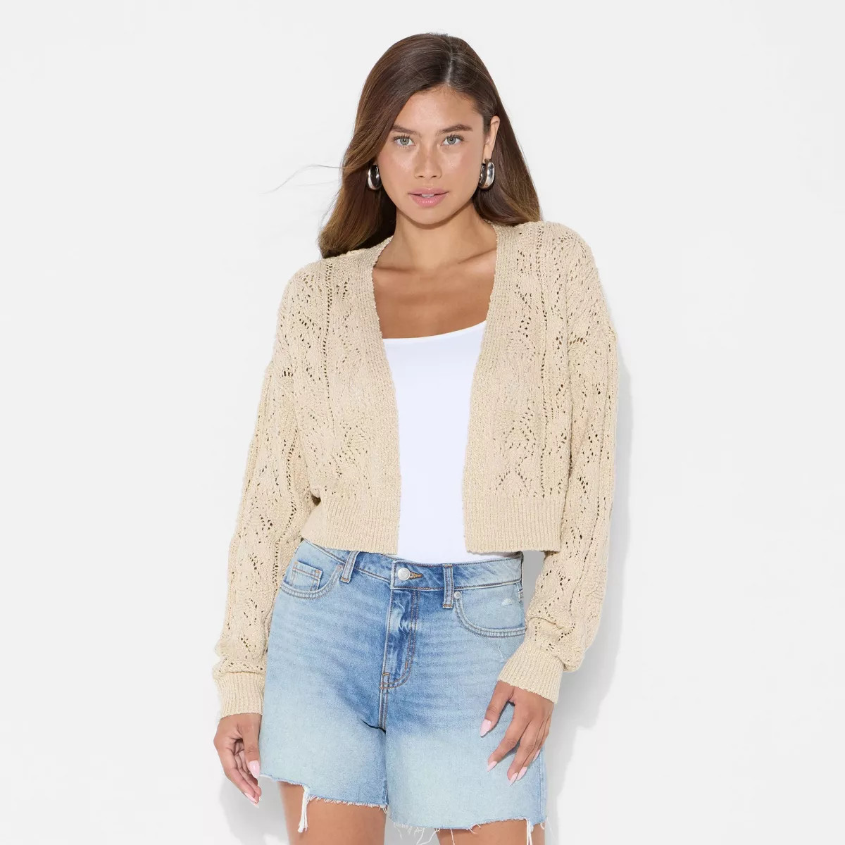 Women's Long Sleeve Shawl Collar Open Work Cardigan - Wild Fable™ | Target