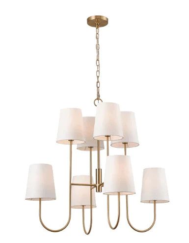 Classic Brass Eight Light Two Tier Chandelier with Tapered Shades | The Well Appointed House, LLC