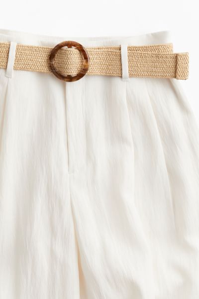 Wide Pants with Belt - High waist - Long - White - Ladies | H&M US | H&M (US + CA)