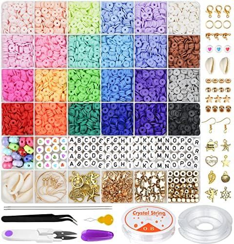 Amazon.com: 6000 Pcs Clay Beads for Bracelet Making, Gionlion 24 Colors Flat Round Polymer Clay B... | Amazon (US)