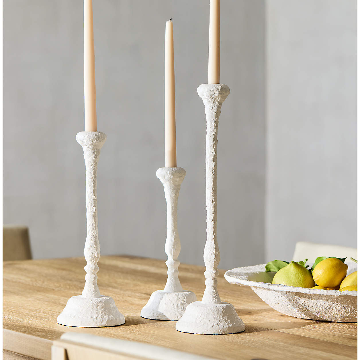 Sonara White Metal Taper Candle Holder 11" | Crate & Barrel | Crate & Barrel