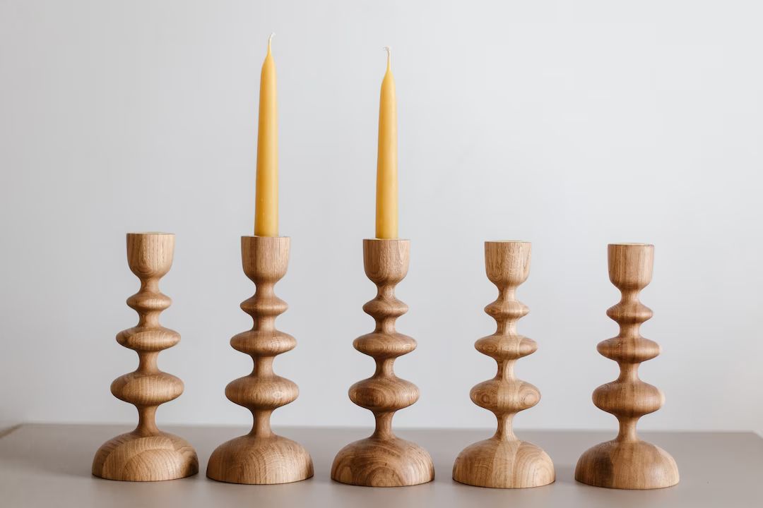 Set of 2 Handturned Minimalist Wood Candlestick Wave, Oak Wood Candle Holder, Minimalist Scandina... | Etsy (US)