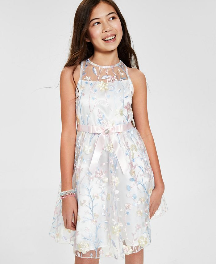 Big Girls Floral Embroidered Mesh Dress | Macys (US)